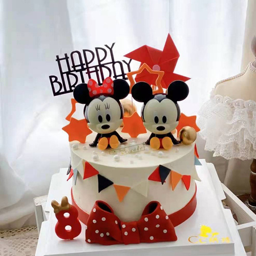 Mickey and Minnie Birthday Cake Decoration Set, First Month Baby Shower Cake Topper, Bakery Style Birthday Sweet Treat Party Accessory