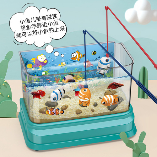 Cross-border electric fish tank simulation aquarium magnetic fishing pond rod educational play house children's fishing toy gift