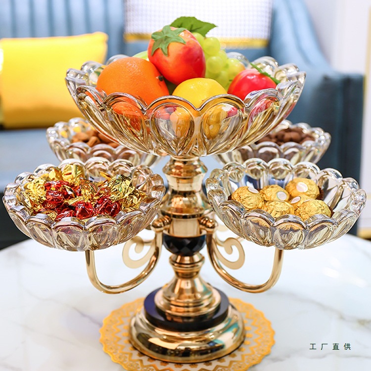 European Crystal Glass Multi-Layer Internet Celebrity Fruit Plate Modern Home Living Room Coffee Table Creative Light Luxury Snack Candy Plate