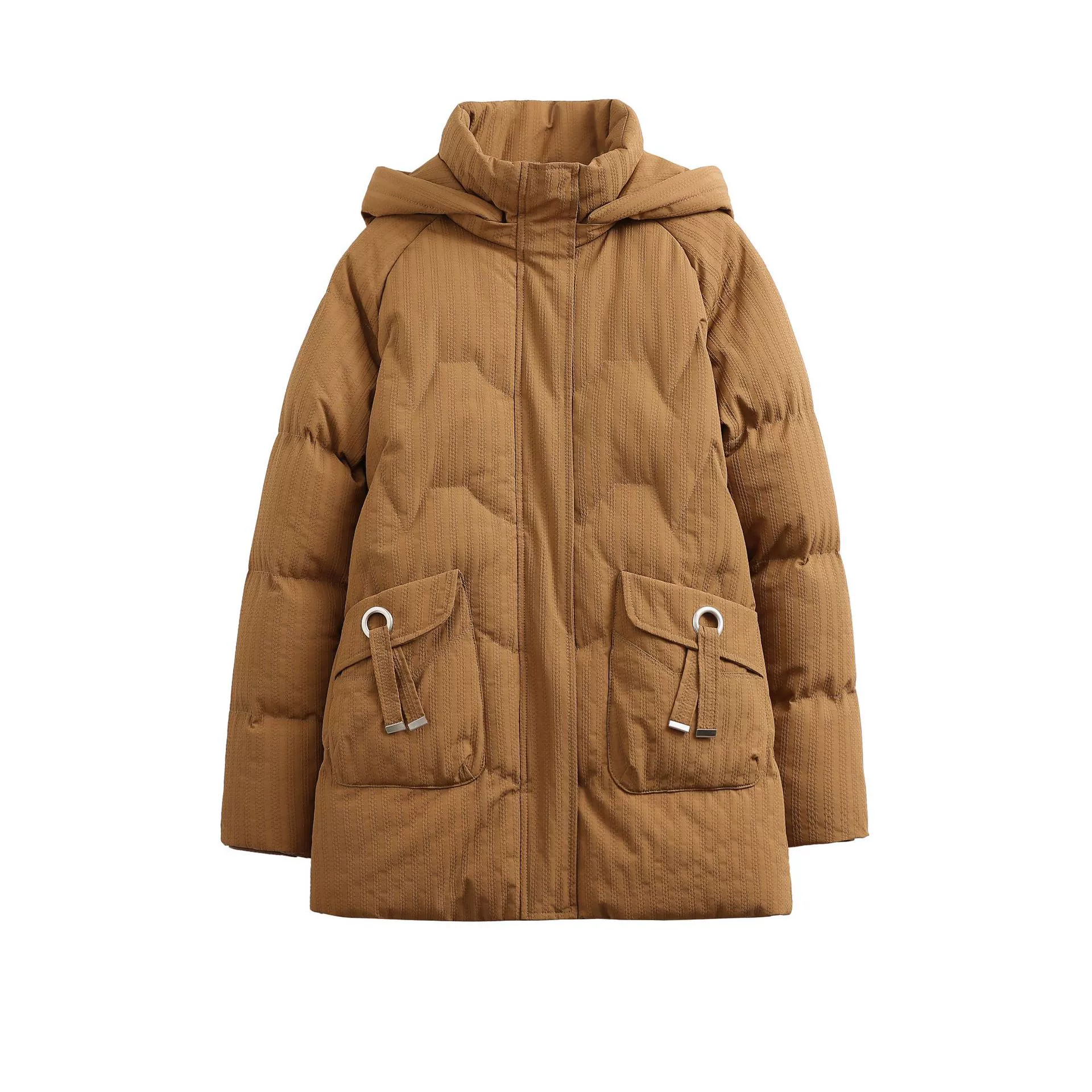 Long removable demi-season keep warm hoody with down for mother, mid-length, for middle age