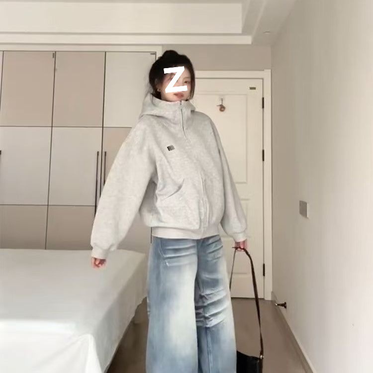 少女感拉满!!!【绣花字母】美式高街新款连帽卫衣女INS宽松外套潮|undefined