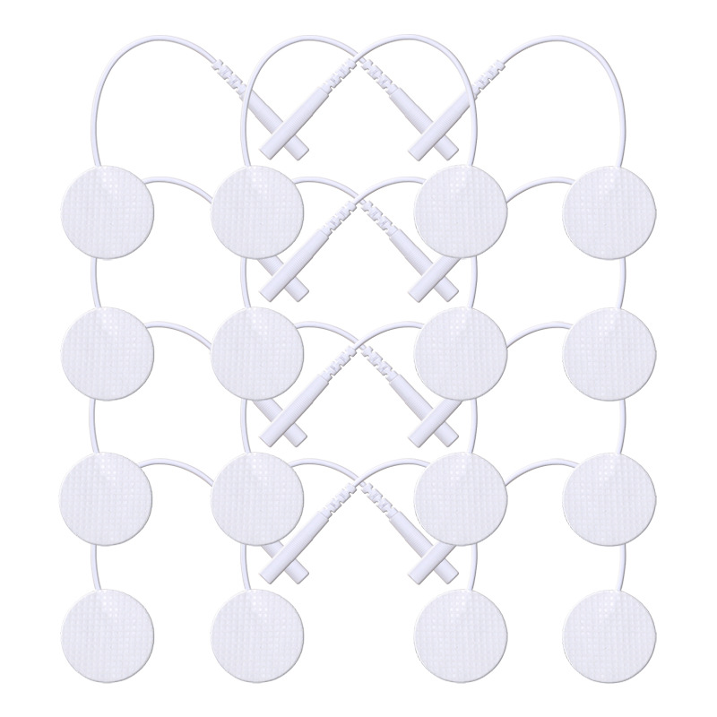Redondo de 25mm tipo aguja pequeña hoja de electrodo de tela no tejida pie de electrodo autoadhesivo tipo de parche de masaje tipo cable