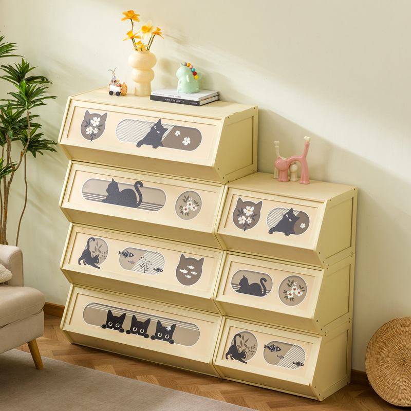 奶油风置物柜家用电视柜收纳柜床尾柜复古多功能DIY组合柜床头柜