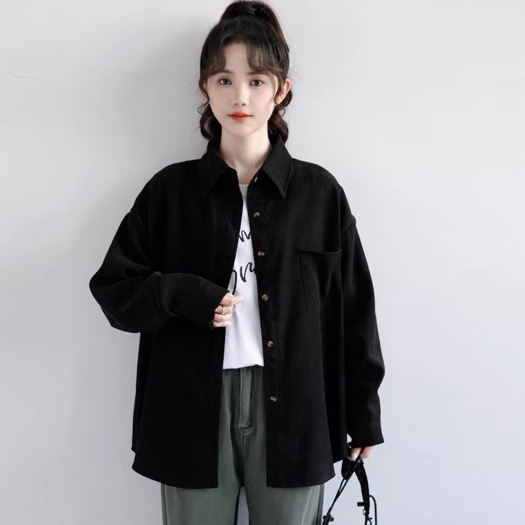 2025春秋新款复古港风黑色衬衫女宽松bf长袖衬衣休闲学生薄外套潮|undefined