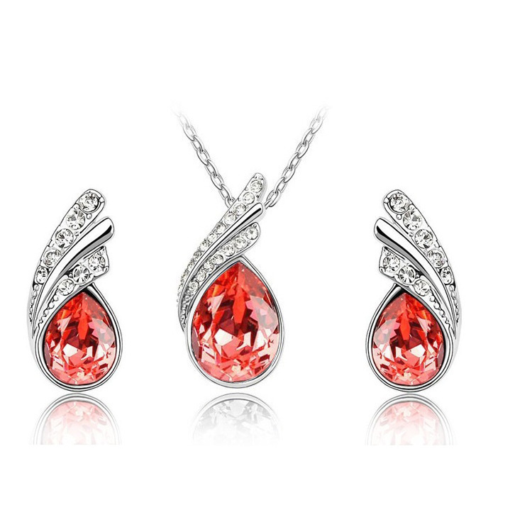 Estilo coreano joyería de moda gota de agua de moda pendientes de cristal collar de clavícula Cadena de dos piezas conjunto traje-aleteo