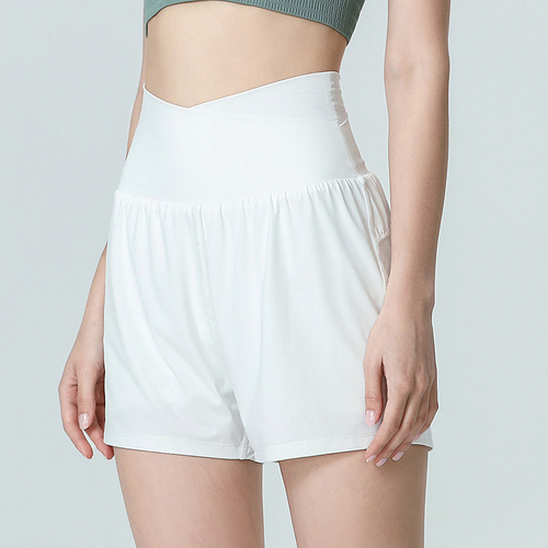 Nylon ultra-high waist sports shorts for women, fake two-piece loose casual running anti-exposure dance fitness yoga pants