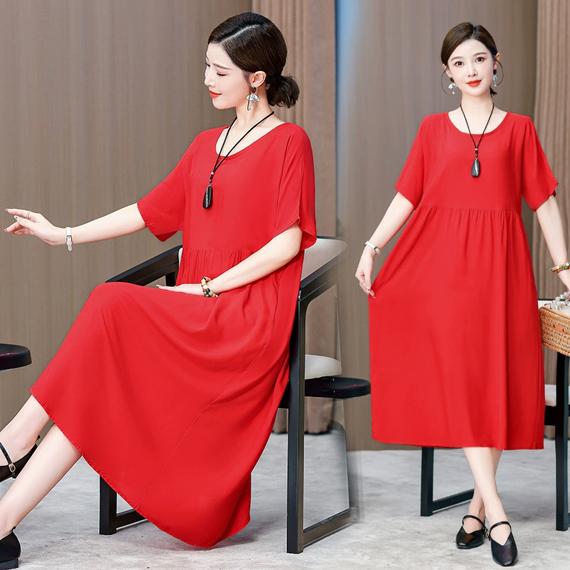 Новое платье из хлопкового шелка большого размера летняя женская свободная темпераментная мама