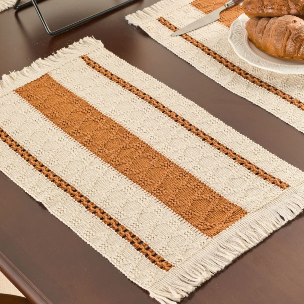 Yi qiyun cuerda de cáñamo placemat vacaciones vajilla estera tejida color a juego rayas borla tazón estera suministro directo de fábrica