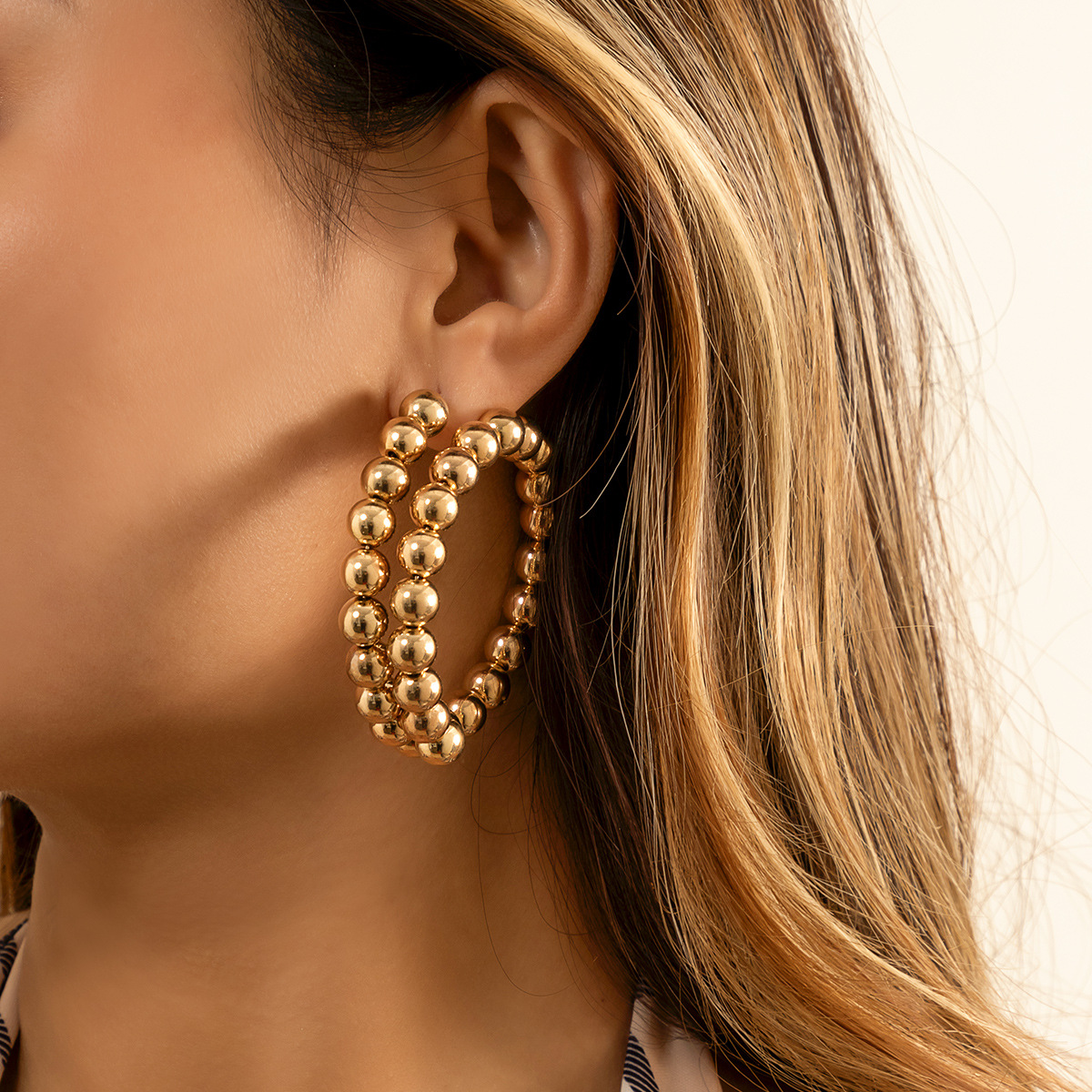 Designer style exaggerated punk minimalist beaded spiral geometric earrings personalized circular ring niche earrings_voghion.com