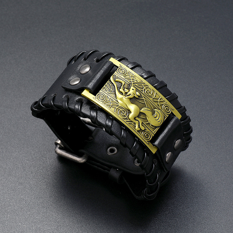 Simple retro Viking fox totem woven leather bracelet