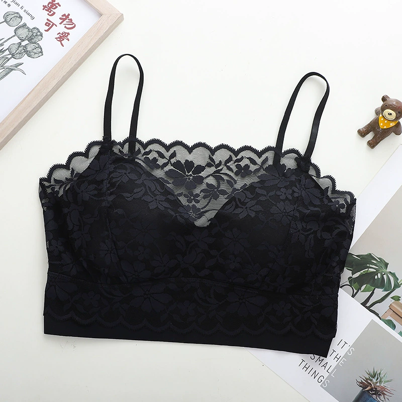 Silk lace summer thin bra top, chest strap, breast pads, underwear, “Frozen”, beautiful back, lifting effect