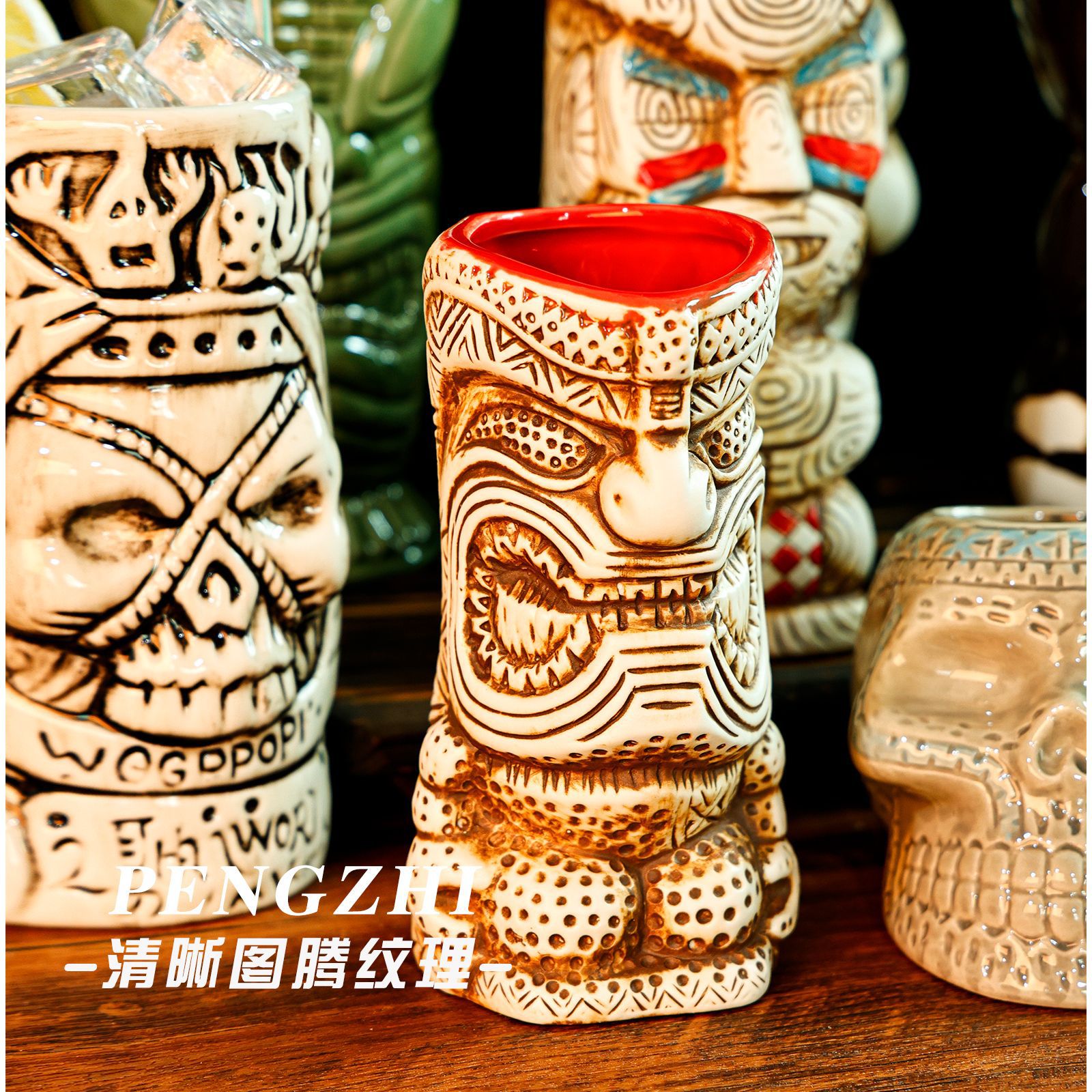 Retro estilo hawaiano cóctel tiqui taza zombie cara taza de cerámica esqueleto tiqui taza taza creativa taza de vino