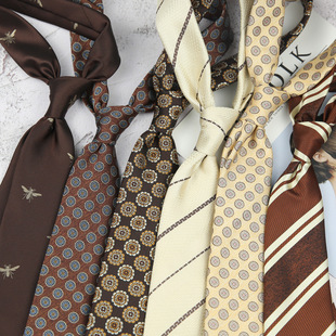 Maillard color style fashion 8CM casual formal wear business tie men's Korean retro beige coffee champagne