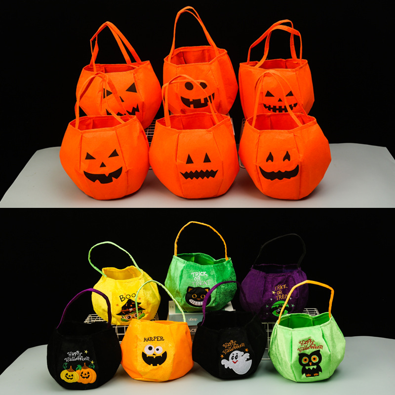 万圣节Y装饰道具手提南瓜袋糖果袋无纺布立体礼物袋鬼节派对讨糖