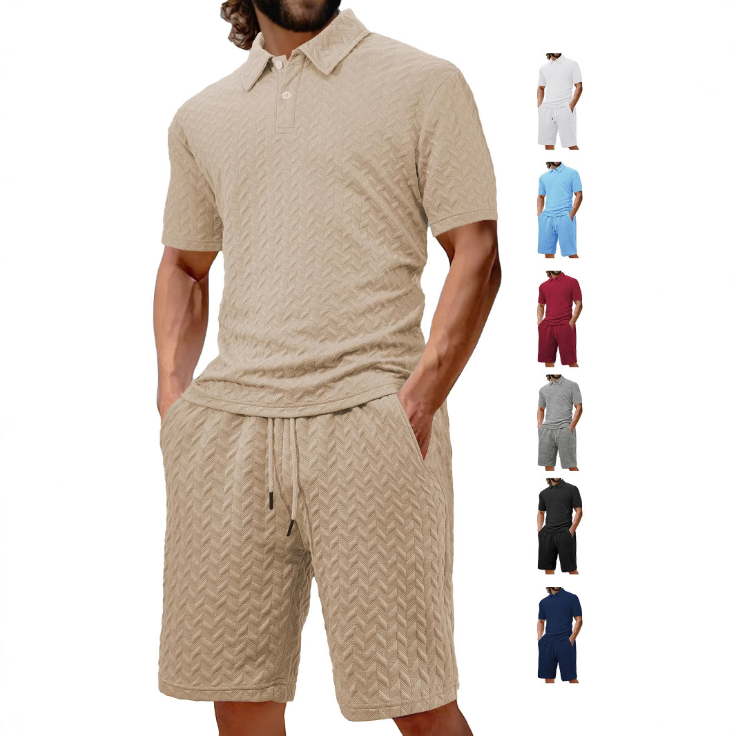 Venta directa de fábrica, traje de polo de manga corta para hombre, estilo casual, holgado, con solapa jacquard, novedad de verano, para exportación.