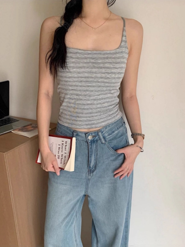 暖小艾702背心吊带莫代尔升级款女士内衣细肩带背心修身条纹背心