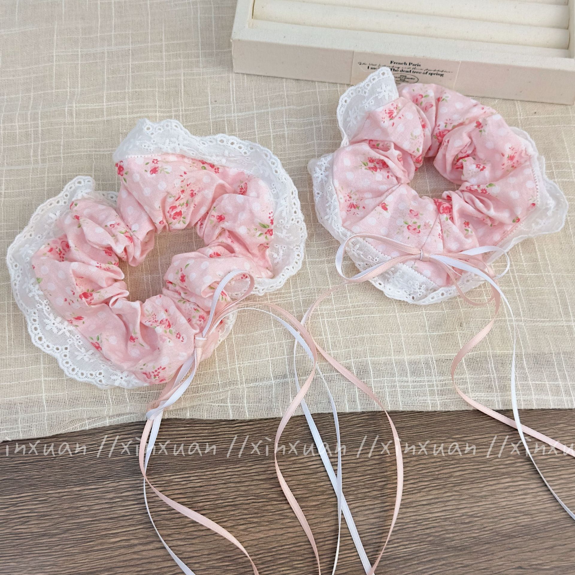 Fascia per capelli con intestino crasso e cuciture in pizzo, fascia elastica alta in coda di cavallo, fascia per capelli da ragazza dolce_voghion.com