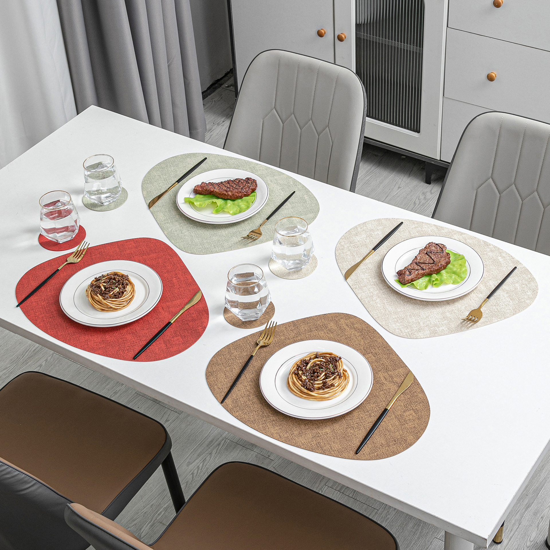 Manteles Individuales japoneses transfronterizos de tela en forma de gota, tapetes para platos impermeables y a prueba de aceite, tapetes aislantes para mesa, alfombrillas aislantes de pu para el hogar