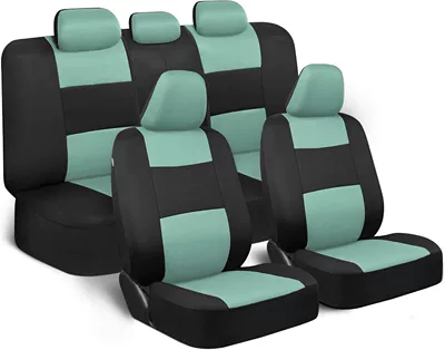 Five-Seater Front and Rear Car | Universal seat cover - mint-green-and-black-9-piece-set-five-seats