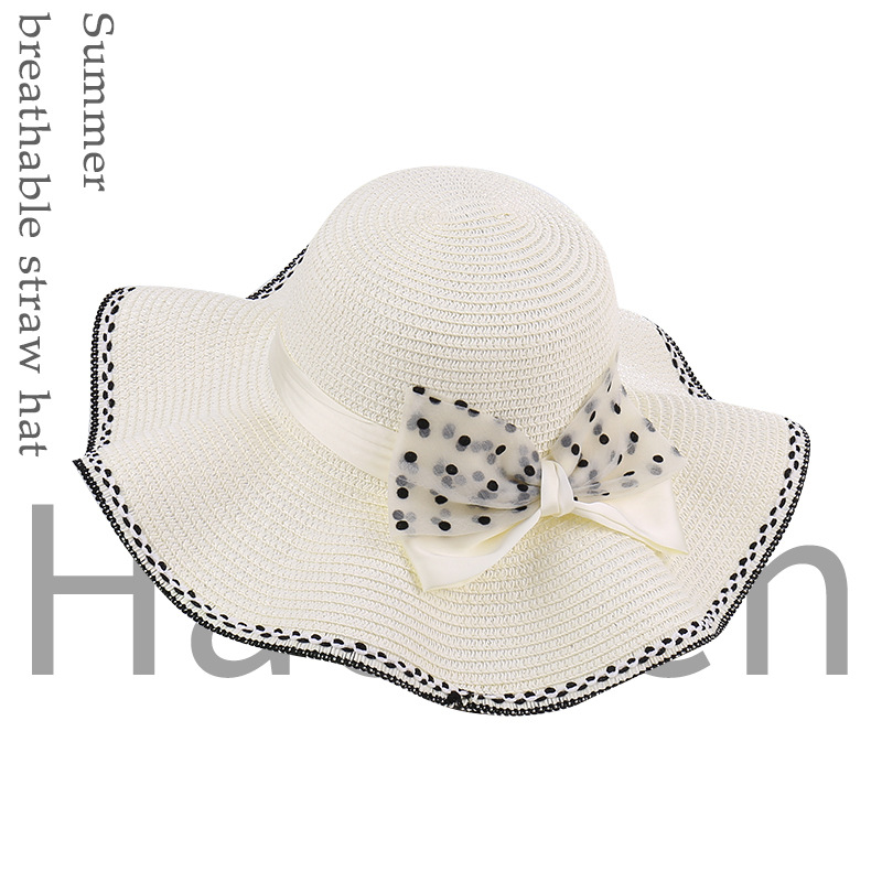 Sombrero de paja de onda coreana para mujeres de verano, sombrero de playa, sombrero de vacaciones, sombrero de sol de protección solar