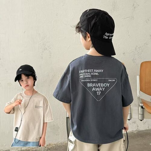 Boys' Summer Casual Trendy Korean Style Short Sleeve Loose Cotton Children Stylish Cool Hipster Bubble Print Printed T-shirt