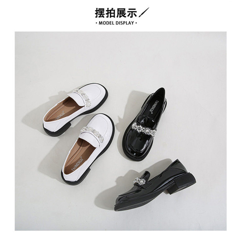 Giày Mary Jane nữ mũi tròn gót vuông gót 3–6 cm, giày lười da bóng cỡ lớn — Màu đen chi tiết 22