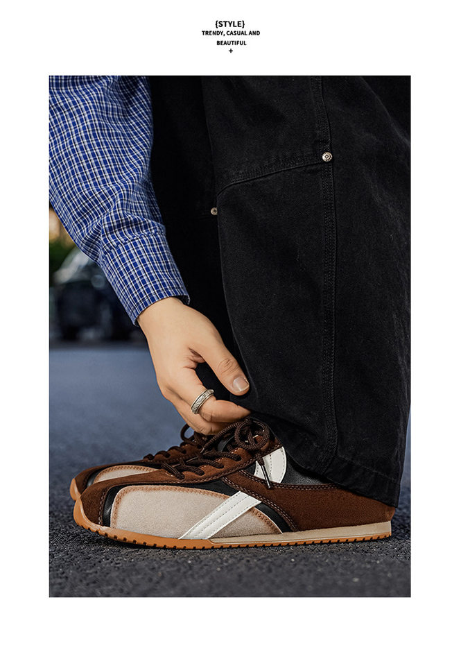 Giày sneaker nam , da tổng hợp phối lưới, đế cao 2,5 cm, buộc dây — Màu cà phê đậm chi tiết 14