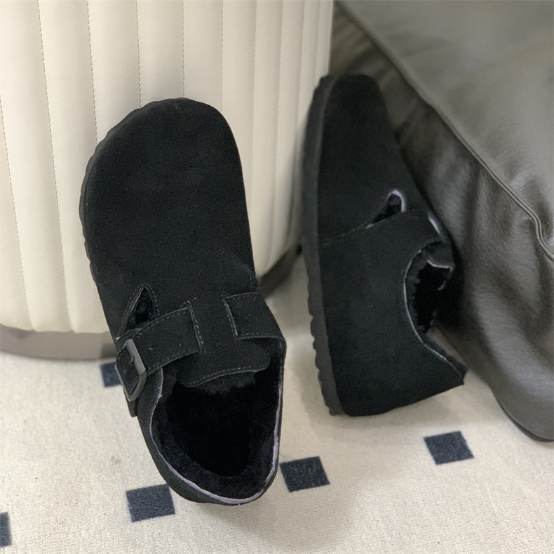 毛毛鞋豆豆鞋秋冬女棉鞋一脚蹬真皮羊毛里保暖加绒勃肯鞋厚底男士|undefined