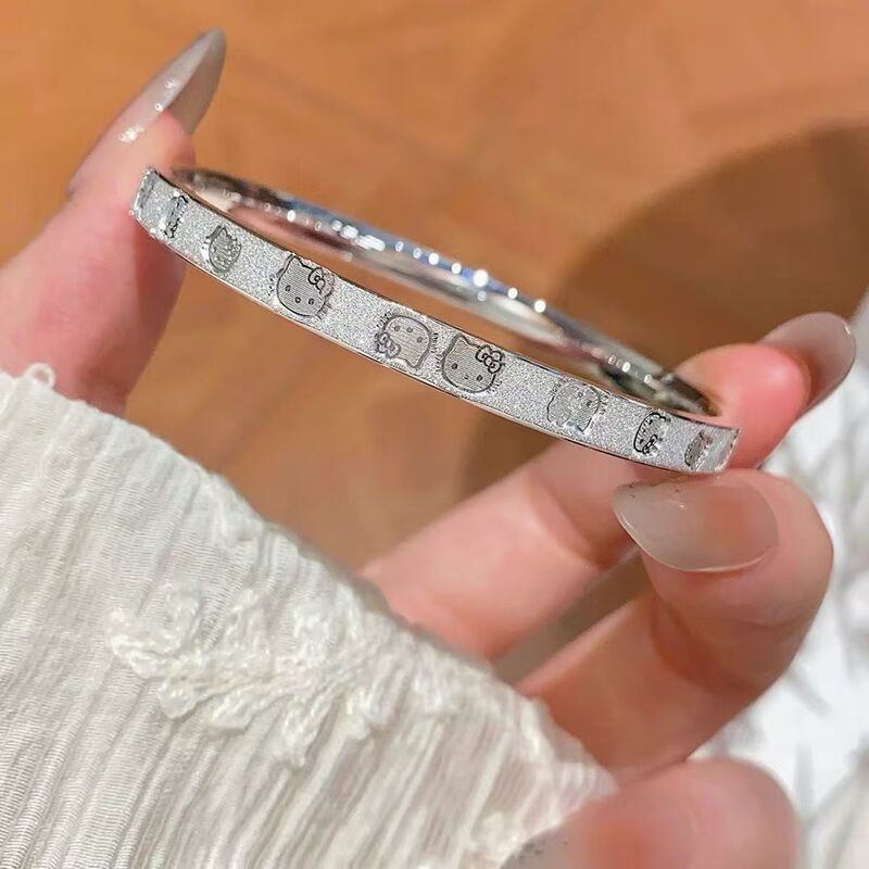 Sweet and cute KT cat frosted bracelet for women, solid closed bangle, a birthday gift for girlfriend, best friend, or sister