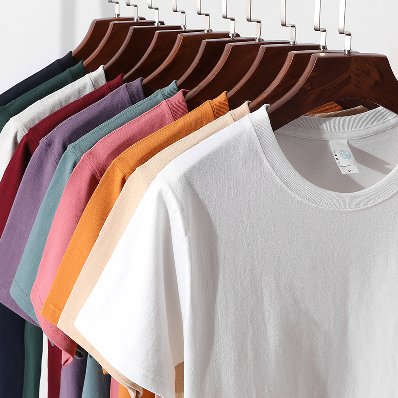 Vanilla White T-Shirt Women's 200g Heavy Thick Pure Color Summer New Loose Round Neck Cotton Couple Short Sleeves