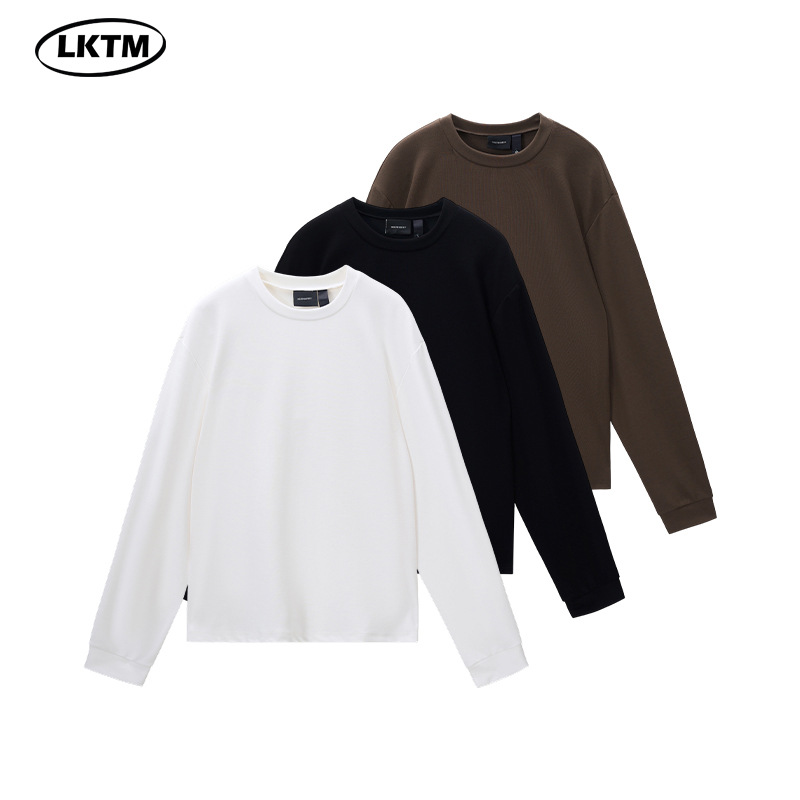 LKTM男装 秋冬老钱风短款铜氨软糯长袖打底男boxy长tee小领口上衣