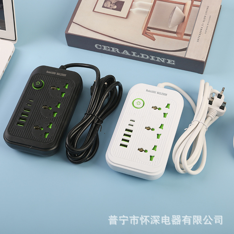 4USB + 2Type-C enchufe con puerta de seguridad verde estándar británico estándar europeo y americano anillo de decoración del interruptor de botón