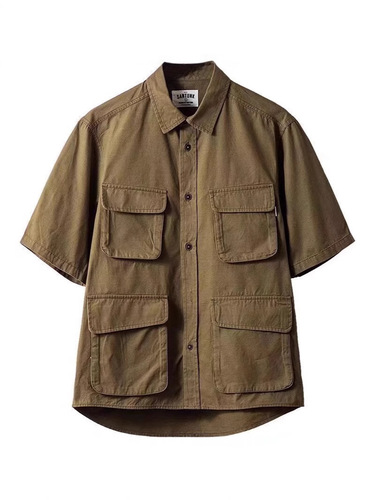 Workwear Japanese retro short-sleeve shirt for men, thin cotton, multi-pocket casual outerwear, stylish chic jacket