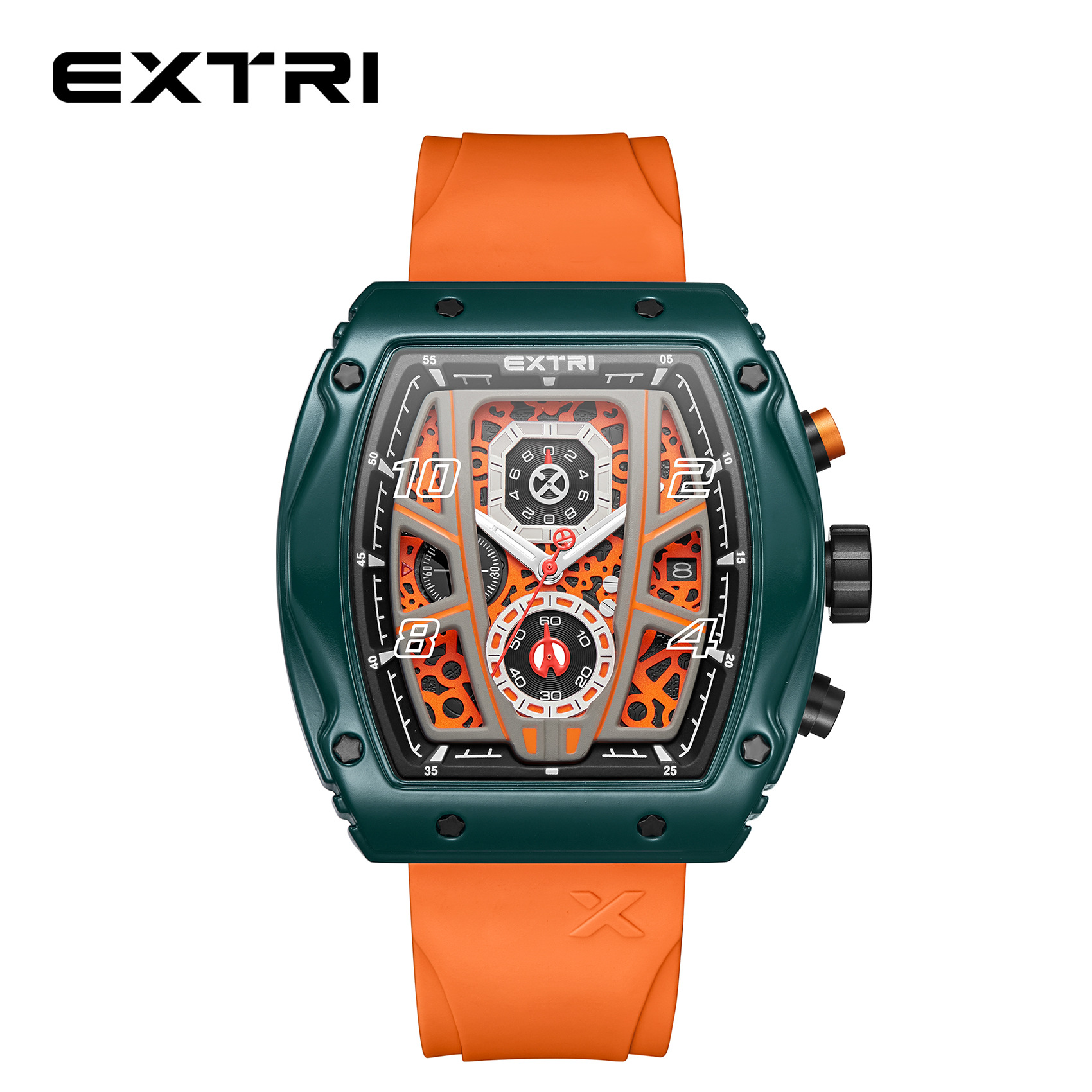 Extri Genuine Men's Watch Square Multi-Functional Waterproof Silicone Band Quartz Cross-Border Best-Selling Contrasting Color High-End Student