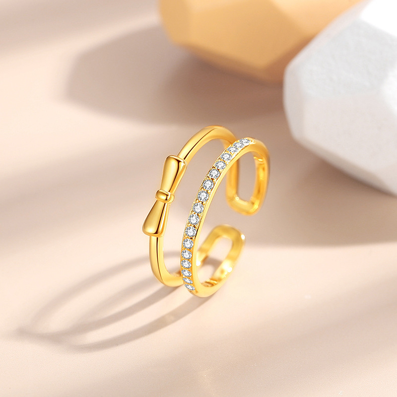 Anillo de plata esterlina 925 doble arco anillo de diseño de moda mujer estilo ligero de lujo diamante incrustado 925 anillo apilado