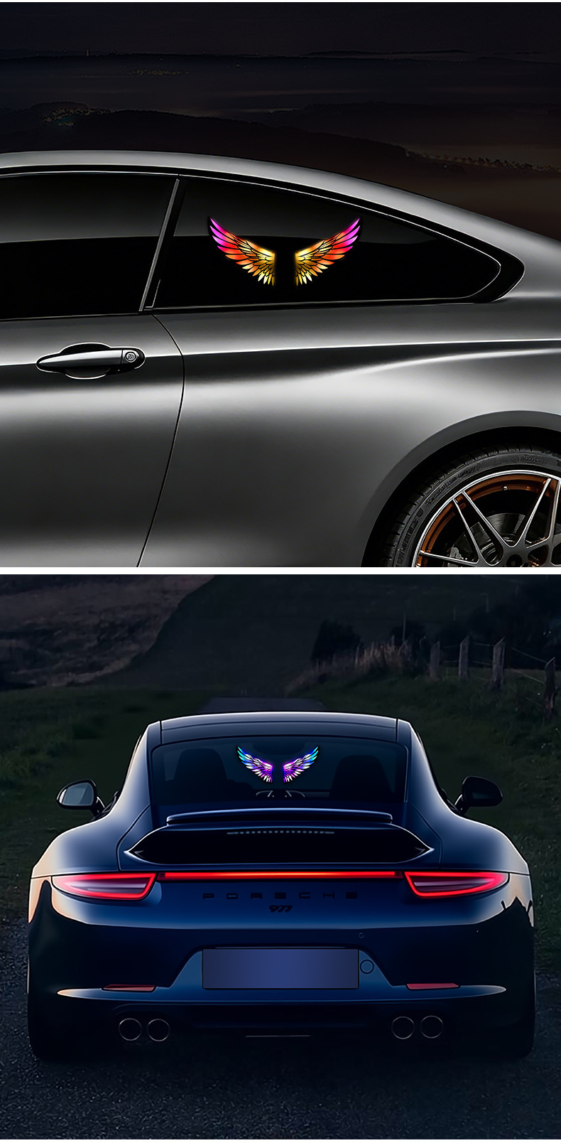 LED solar-powered angel wing car interior ambient lighting, offering a high-end aesthetic with no wiring required and featuring dazzling, dynamic colors