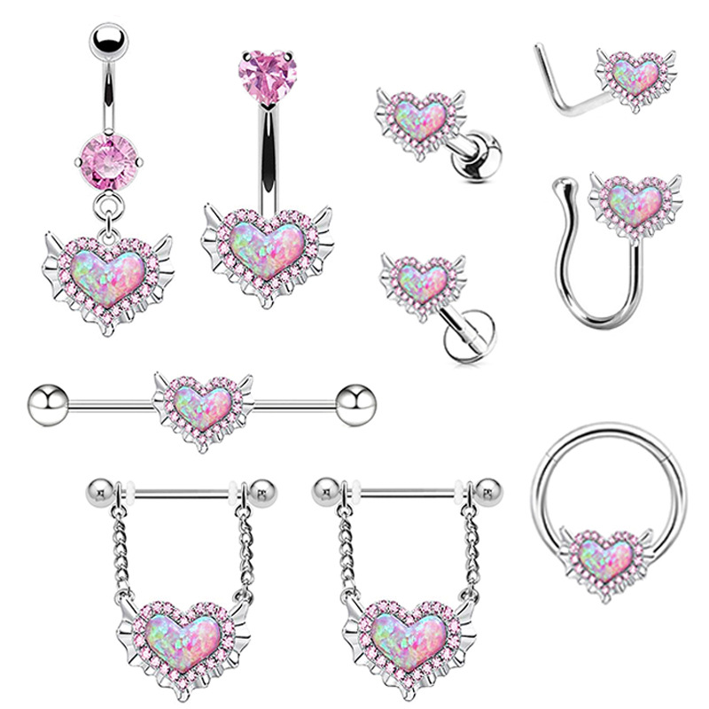 4g Weight Artificial Gemstones Inlay Material nipple ring, Belly Ring, Nose Ring Classification 1 Piece Quantity Casual Heart Shape Stainless Steel Plating Inlay Artificial Gemstones Nipple Ring Belly Ring Nose Ring