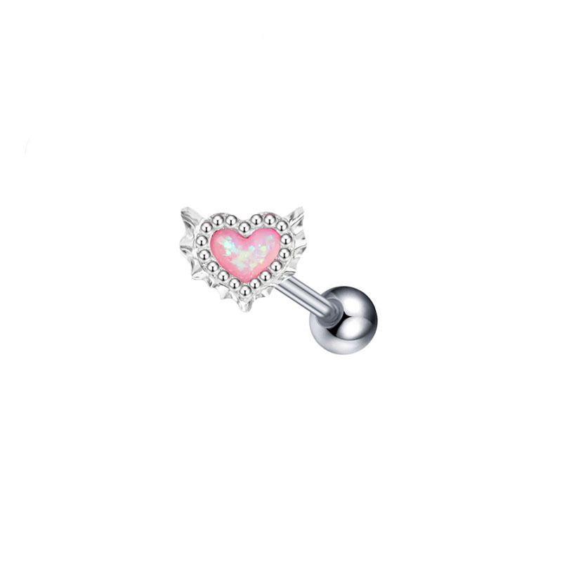 Stainless Steel New Pink Heart-Shaped Opal Belly Button Ring Clip Earrings Nose Stud Body Piercing Jewelry_voghion.com