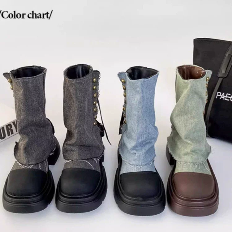 Нишевые джинсовые брюки сапоги женские осенние 2024 новые дизайнерские ощущения