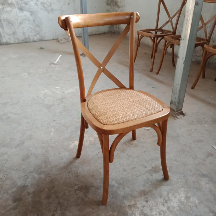 Solid Wood Iron Dining Chair Vintage Beech Distressed Iron Cross Backrest Chair Hotel Restaurant Fork Back Chair