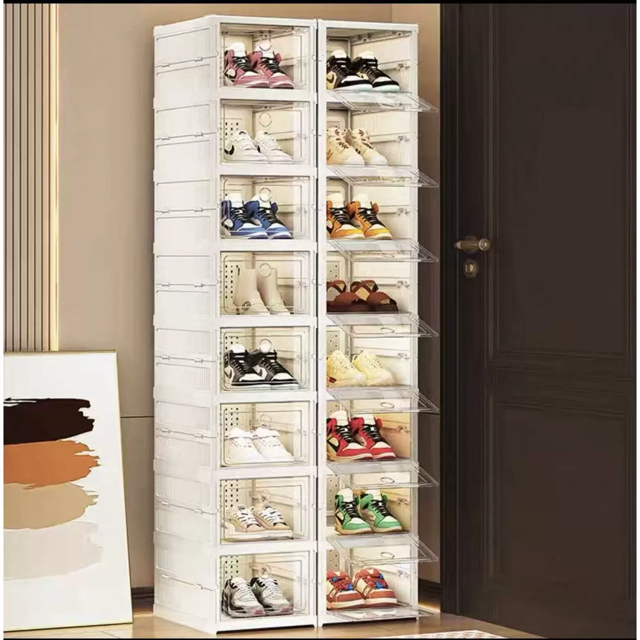 鞋柜鞋子收纳柜透明塑料鞋盒一体式家用门口折叠防尘鞋架收纳神器