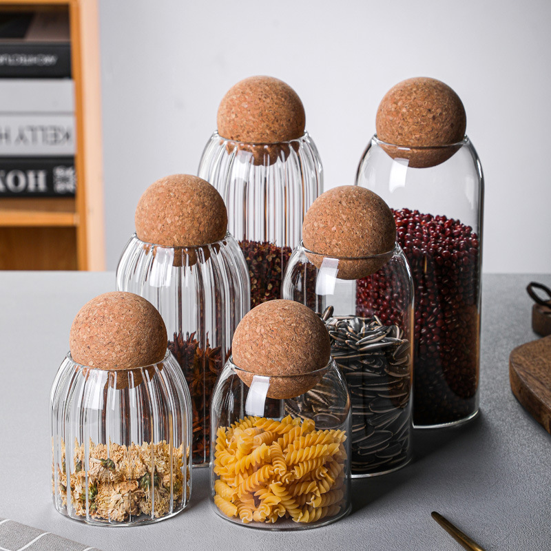 Ball tank wooden plug glass sealed storage tank grain seasoning storage bottle coffee bean storage bottle sample display tank