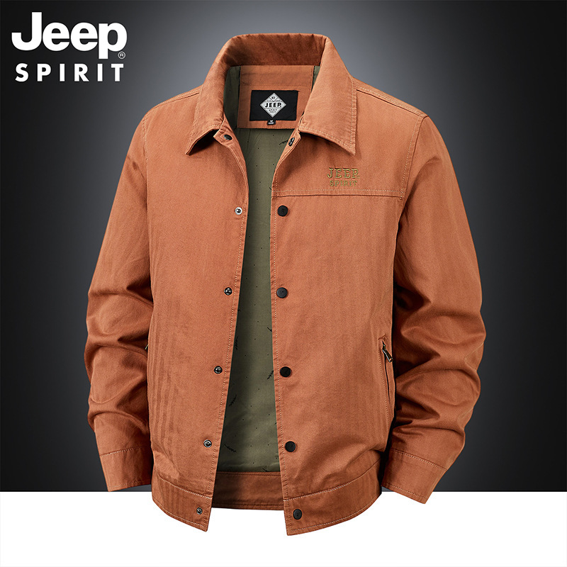 Brand new men's casual jacket, featuring a stand-up collar, loose fit, breathable fabric, plus sizes, workwear style, multiple pockets, and windproof design