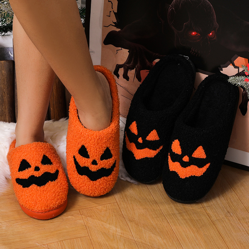 Små beställningar i lager Halloween pumpa höst och vinter män och kvinnor par bomull tofflor hem inomhus_voghion.com