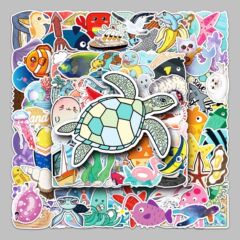 100 unique cute ocean-themed animal doodle DIY luggage car cartoon decorative stickers
