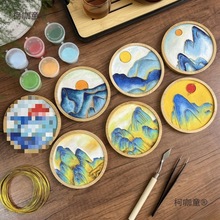 景泰蓝掐丝珐琅画手工diy材料包入门级千里江山杯垫团建活麦太保