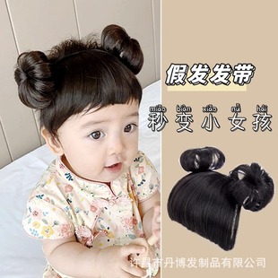 Children's Bangs Small Ponytail Wig Headwear for Kids, Infants, and Girls with Bangs Hairband Bun Children's Bangs Hair Accessory