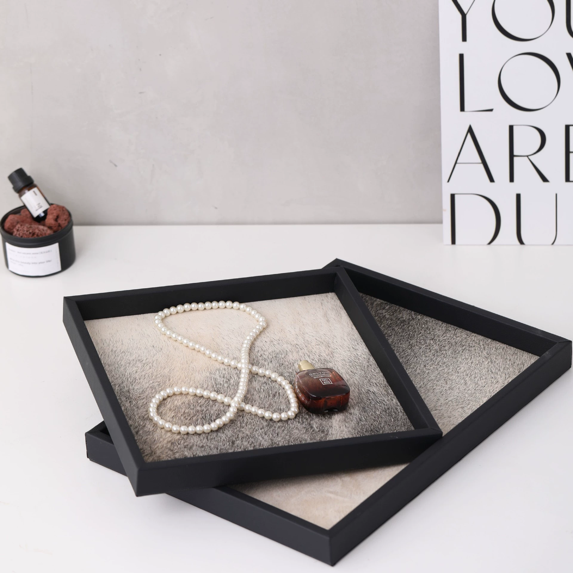 Легкий роскошный серый поднос с конским пером Современный модельный номер для гостиной столовая поднос для хранения скандинавского минималистского ароматерапевтическая тарелка украшения