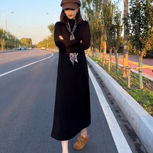 2025年新款女秋冬极简风连衣裙百搭宽松中长款加厚长袖半高领打底