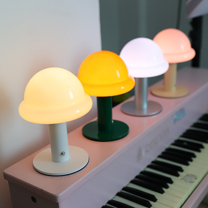 Original Design Cross-Border New Product Glass Mushroom Rechargeable Night Light Ins Korean Blogger Ornaments Decorative Lamp Night Light